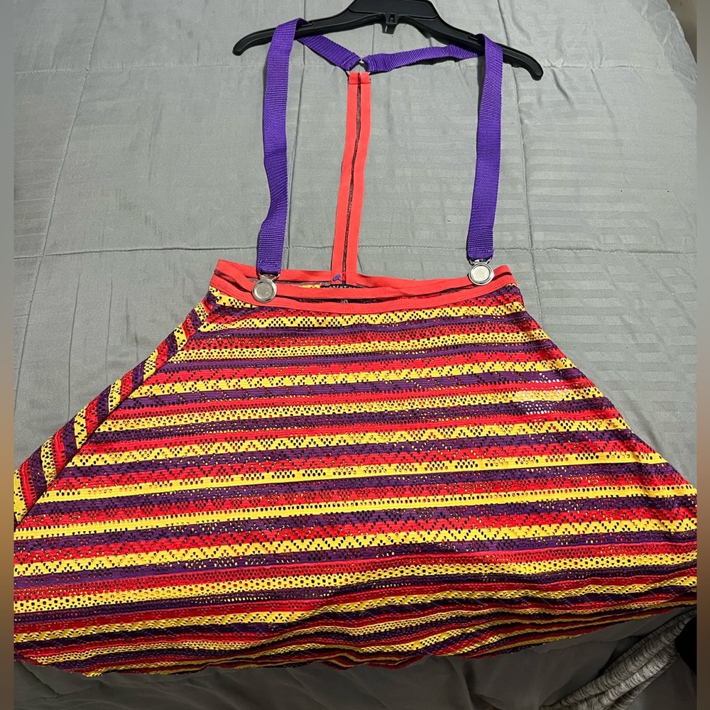 COPY - Current Mood orange, yellow and purple suspender skirt